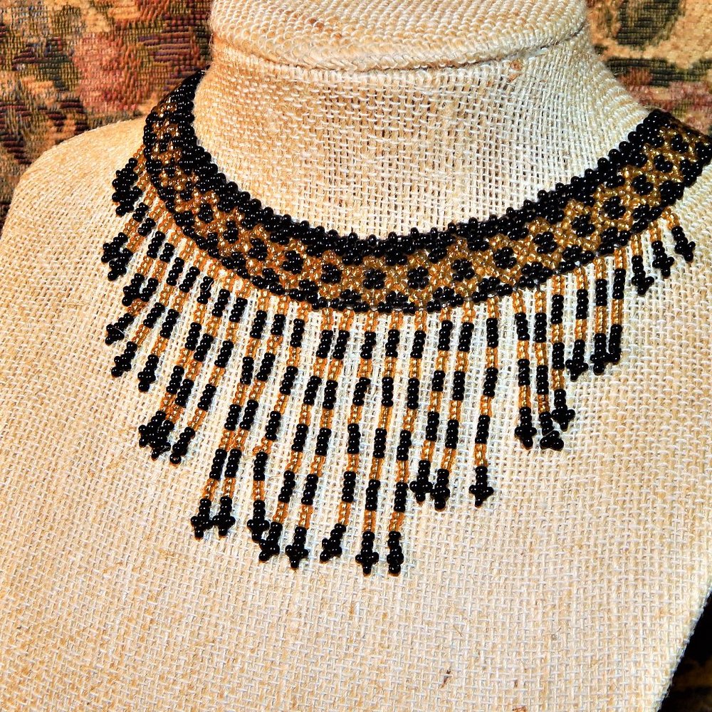 BoHo Woven Bead Choker w/Bead Fringe